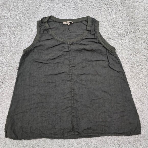 Flax Tops - Flax Womens Linen Tank Top Large Gray Lightweight Coastal Beachy